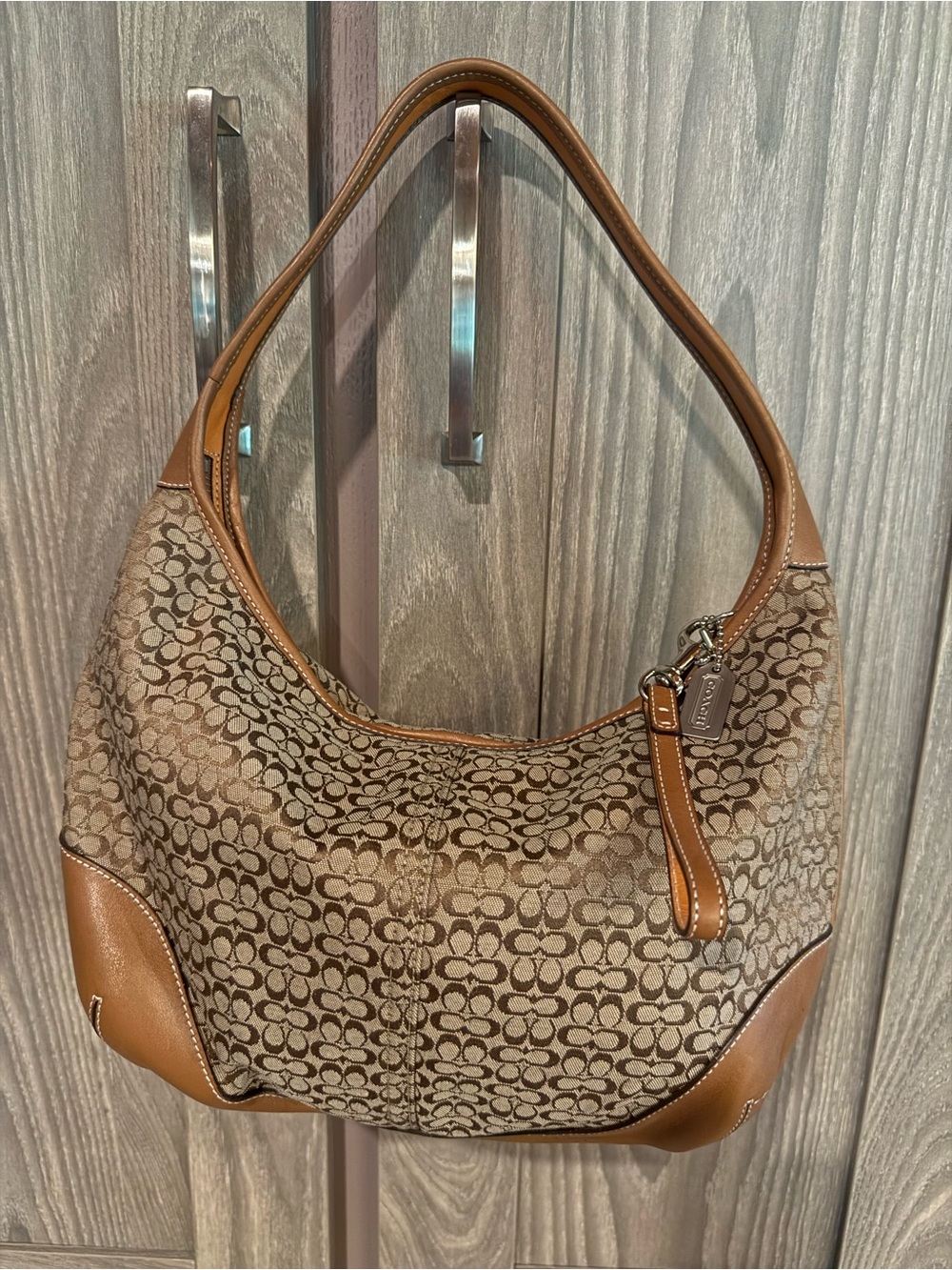 Coach Signature Canvas and Tan Leather Hobo